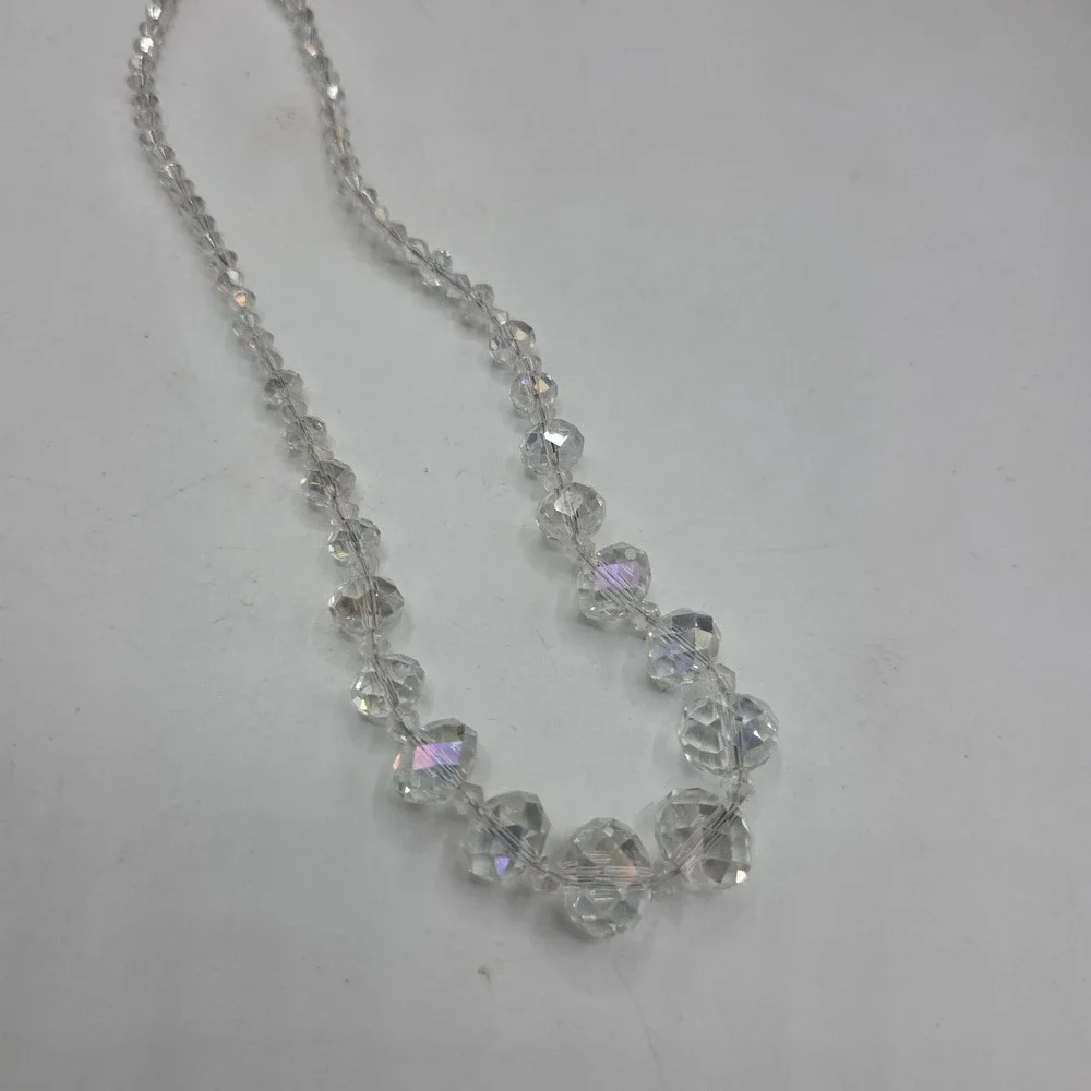 Vintage Style Aurora Borealis AB Faceted Glass Crystal Graduated‎ Bead Necklace